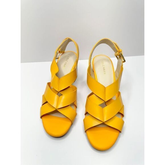 Cole‎ Haan Sandals Womens Size 5.5B Yellow Open Toe Ankle Strap Block Heel - Picture 5 of 9